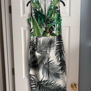 MaxMara Green and Black Leaf Print Midi Dress